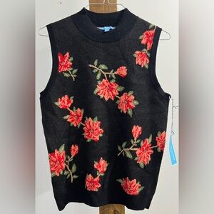 Draper James Black Knit floral Sweater Vest